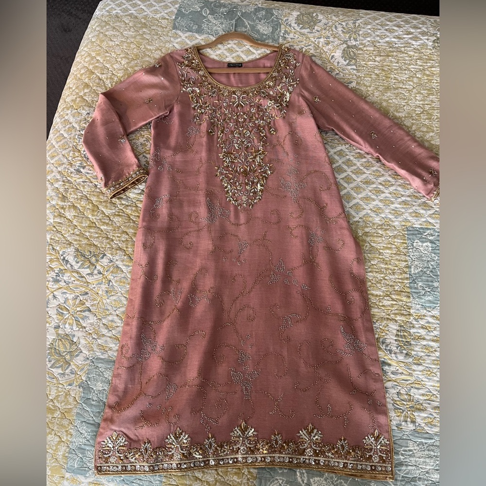 Tea Pink Embroidered 3 piece suit